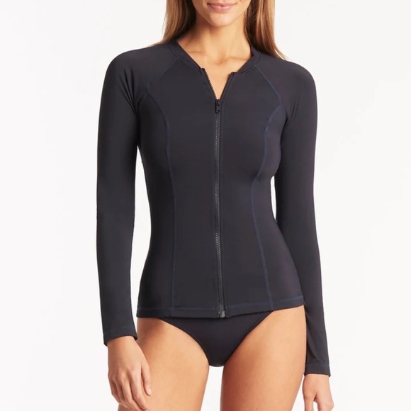 Sea Level Australia essentials long sleeve rash vest - full zip black US 10, NWT - Picture 4 of 12